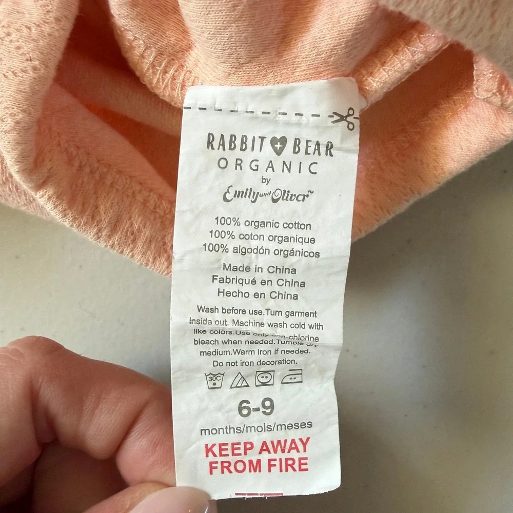 Rabbit Bear Organic Cotton Baby Girls Pink‎ Diamond Knit Bodysuit 6-9 Months